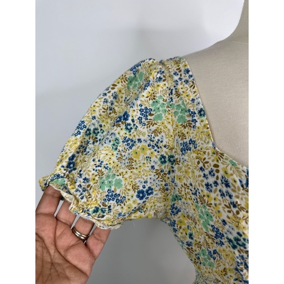 Sky & Sparrow Floral Print Sweetheart Neckline Ribbed Cap Sleeves Crop Top - Picture 6 of 11